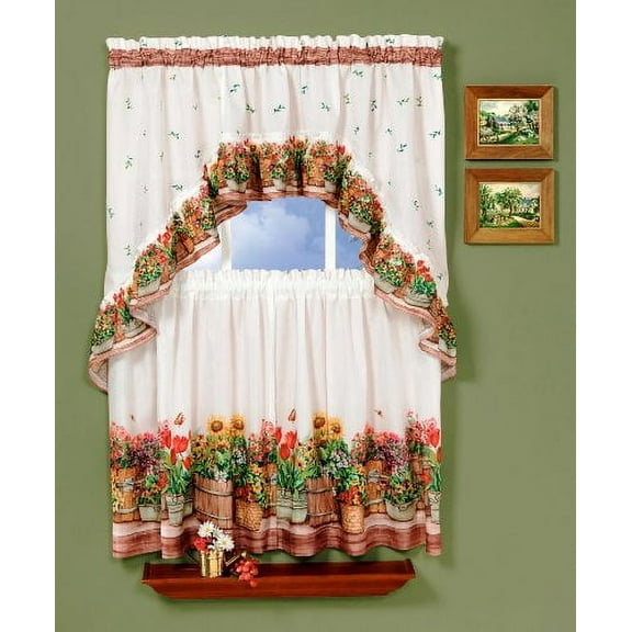 Achim Home Furnishings, 57, Multi Country Garden Swag and Tier Kitchen Curtain Set, 24-Inch, Inch Inch