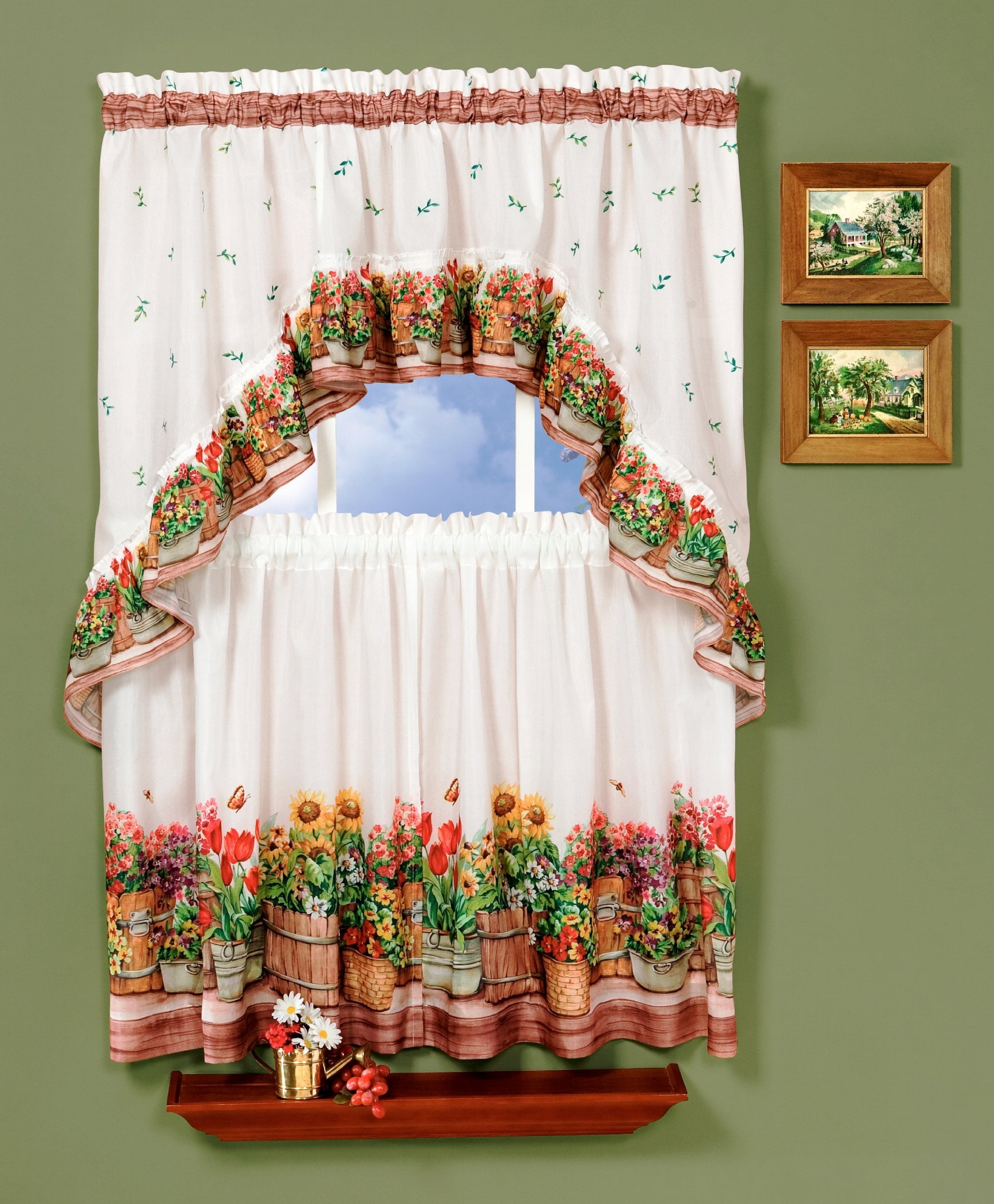 Country Garden Floral Print Polyester Tier and Swag Set