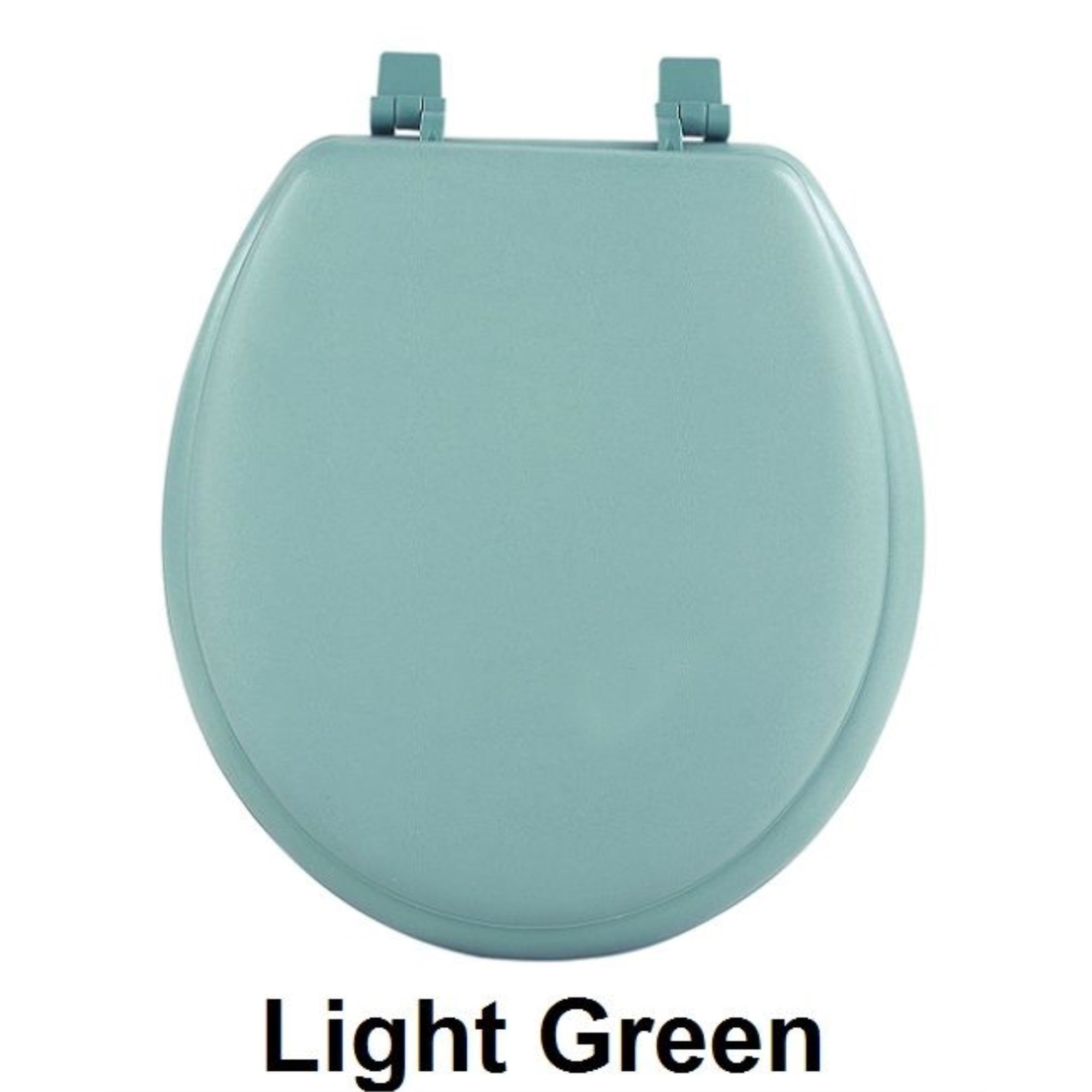 Light Green Vinyl and Wood Round Toilet Seat with Lid