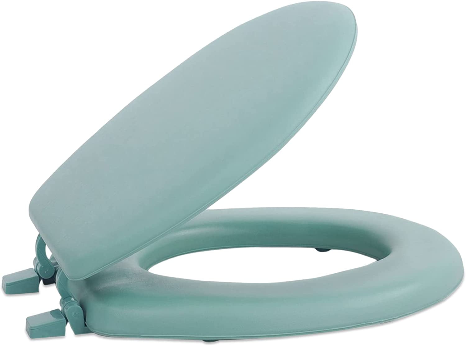 Light Green Vinyl and Wood Round Toilet Seat with Lid