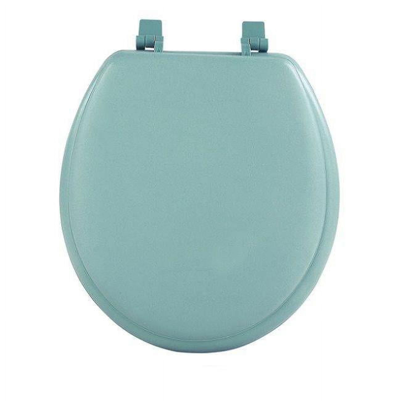 Light Green Vinyl and Wood Round Toilet Seat with Lid