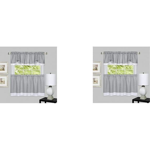Achim Home Furnishings, Grey/White chim Home Furnishings DRTV24GW12 Darcy Window Curtain Tier Pair & Valance Set, 58" x 24" with 14" Valance, Pair (2)