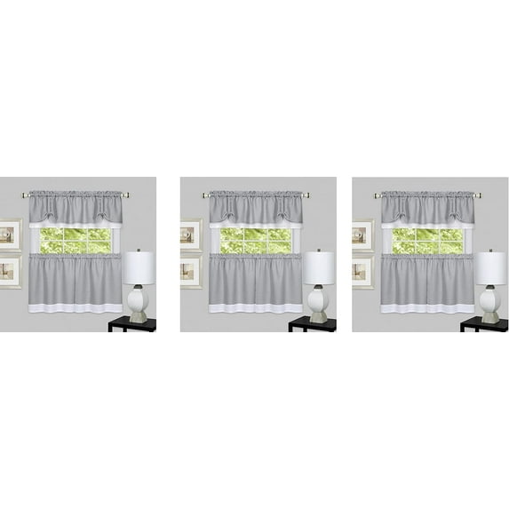 Achim Home Furnishings, Grey/White chim Home Furnishings DRTV24GW12 Darcy Window Curtain Tier Pair & Valance Set, 58" x 24" with 14" Valance, Pair (3)