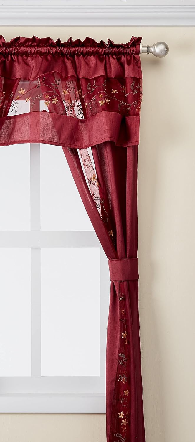 Achim Home Furnishings Oakwood Valance, 58 14-Inch, Natural, 55" x 84", Burgundy Pack of 4