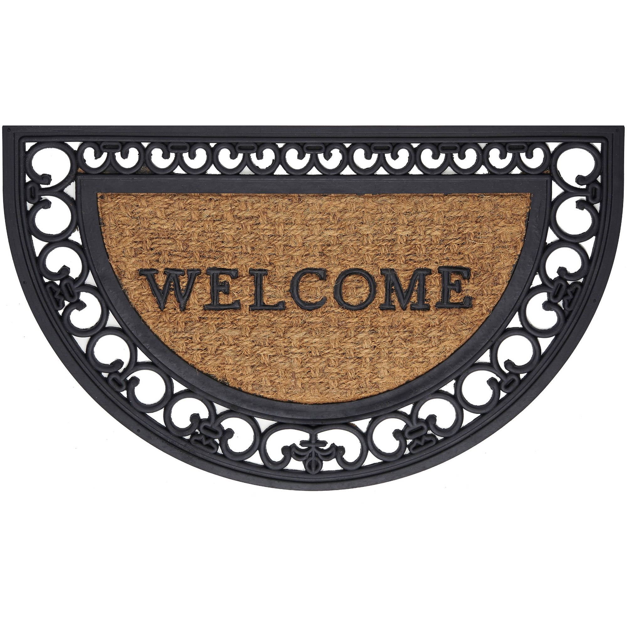 Brown and Black Semicircle Rubber Outdoor Welcome Mat