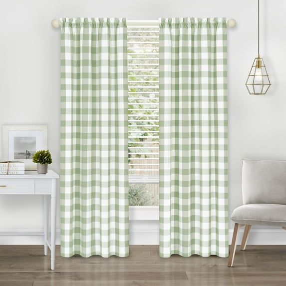 Achim Hunter Indoor Polyester/Cotton Light Filtering Checkered Curtain Panel, Apple Green, 42-in W x 63-in L