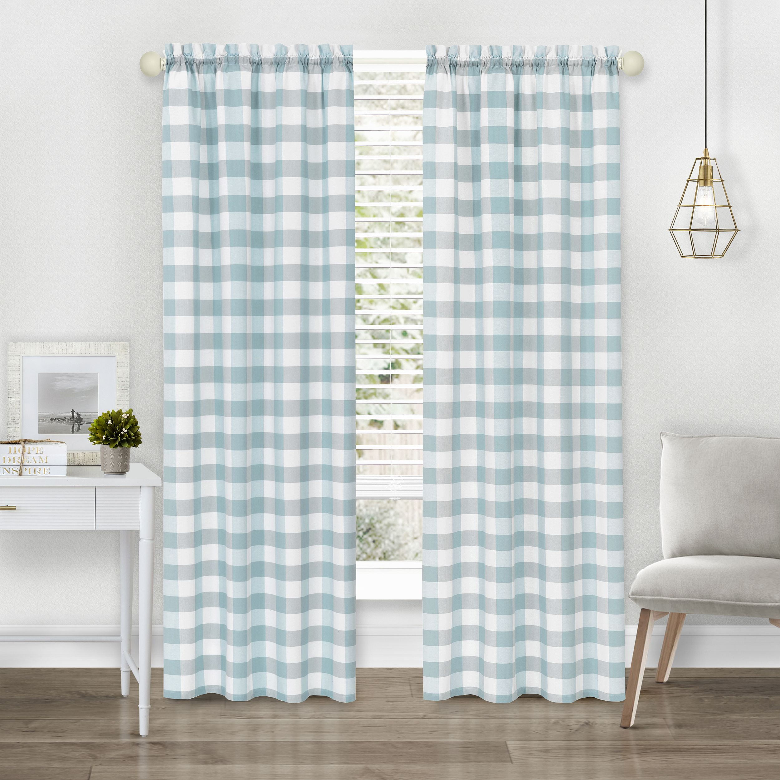 Ice Blue Cotton Polyester Rod Pocket Window Curtain Panel
