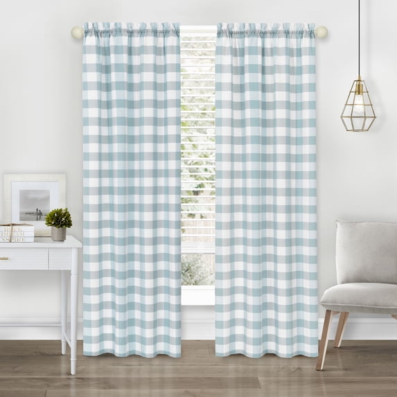 Achim Hunter Indoor Polyester/Cotton Light Filtering Checkered Curtain Panel, Ice Blue, 42-in W x 84-in L