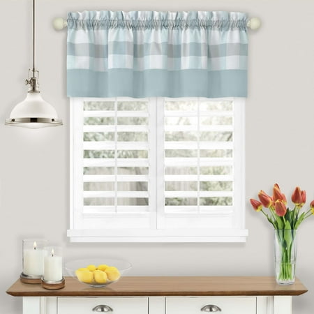Achim Hunter Indoor Polyester/Cotton Light Filtering Checkered Valance, Ice Blue, 58-in W x 14-in L