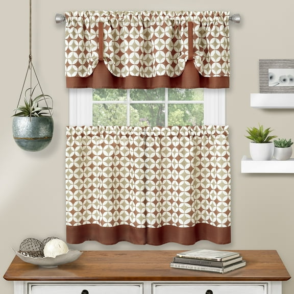 Achim Importing Bundle: 3 Items: Callie Kitchen Curtain Tier and Valance Set and 2 Pot Holders (Spice/Tan, 24" Long Set)
