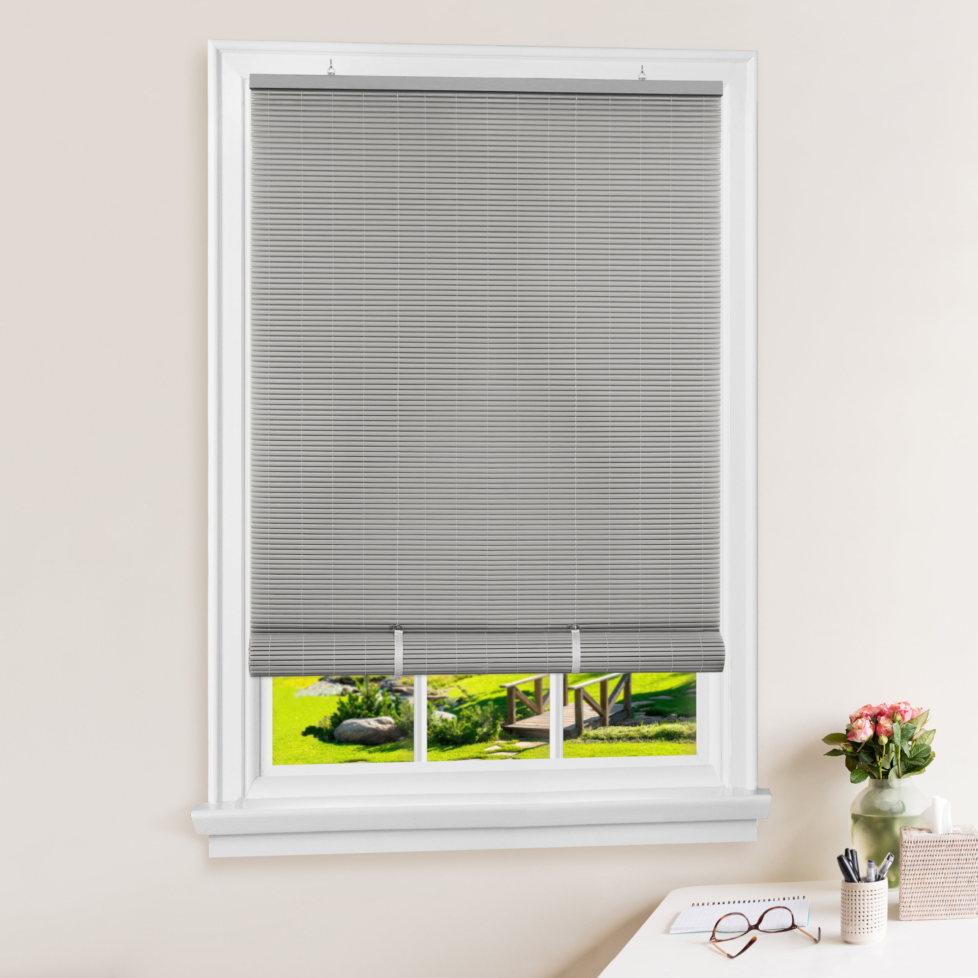 Achim Indoor Outdoor Cordless Vinyl Light Filtering Roll Up Blind 3.50