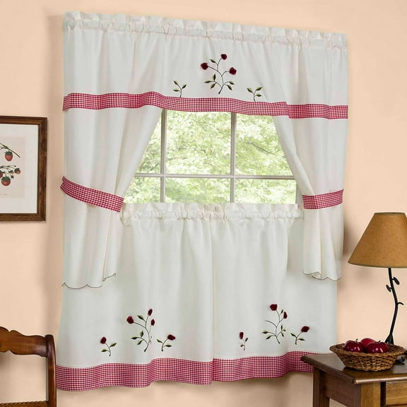 Achim JUCS36RD12 Julia Embellished Cottage Set - 58 inch x 36 inch Tailored Tier Pair-58 inch x 36 inch Tailored Topper with