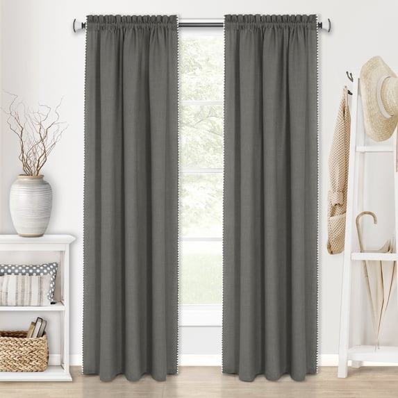 Achim Kendal Solid Rod Pocket Light Filtering Curtain Panel, Grey/White, 52" x 84"