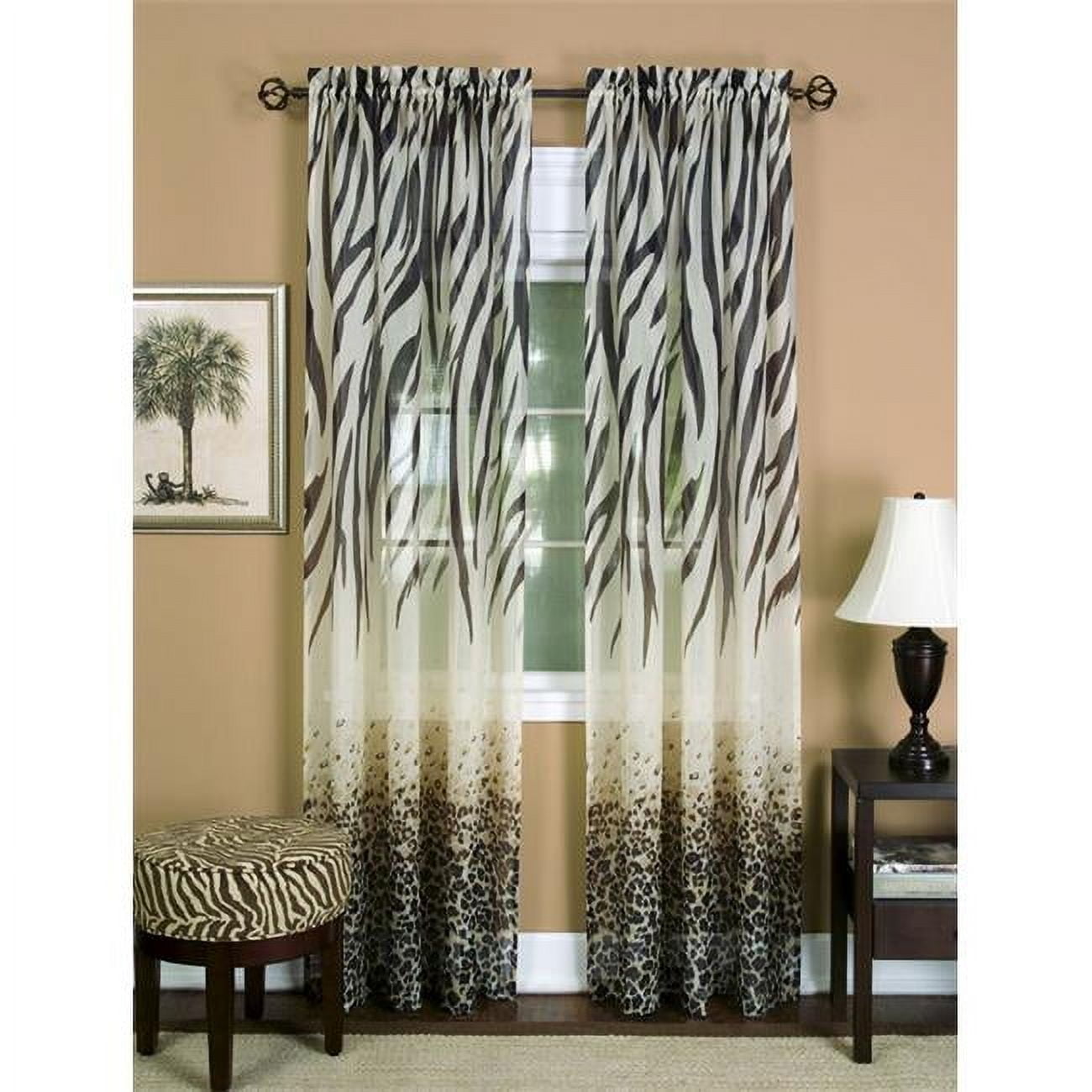 Brown Animal Print Polyester Linen Window Panel