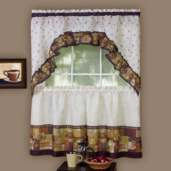 Achim Kitchen Curtain and Swag Set, Coffee, 36" x 57"