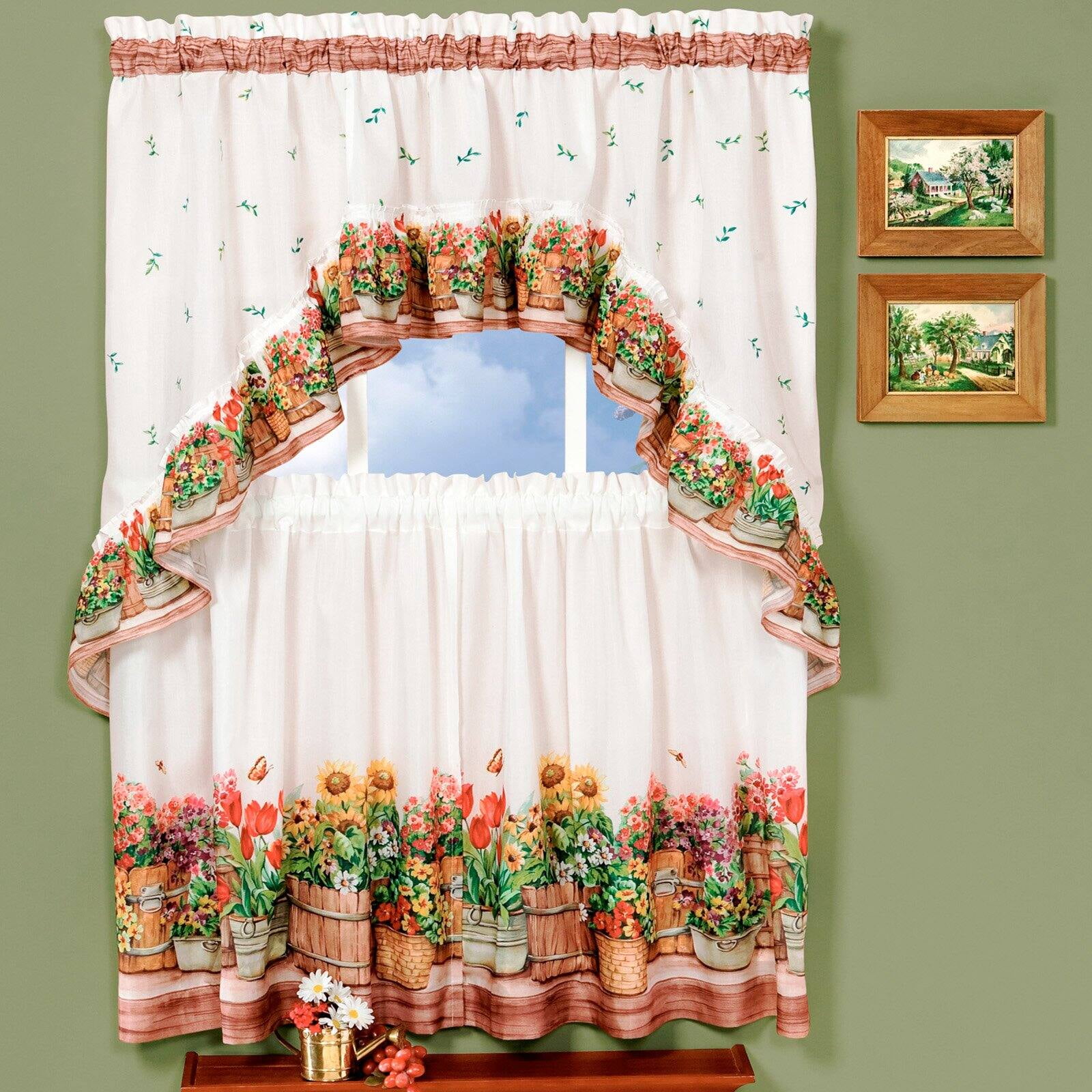 Country Garden Floral Print Polyester Tier and Swag Set