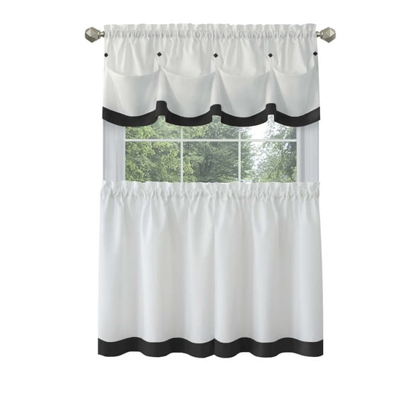 Achim Lana Indoor Polyester Light Filtering Solid Tier & Valance, Black, 58-in W x 36-in L
