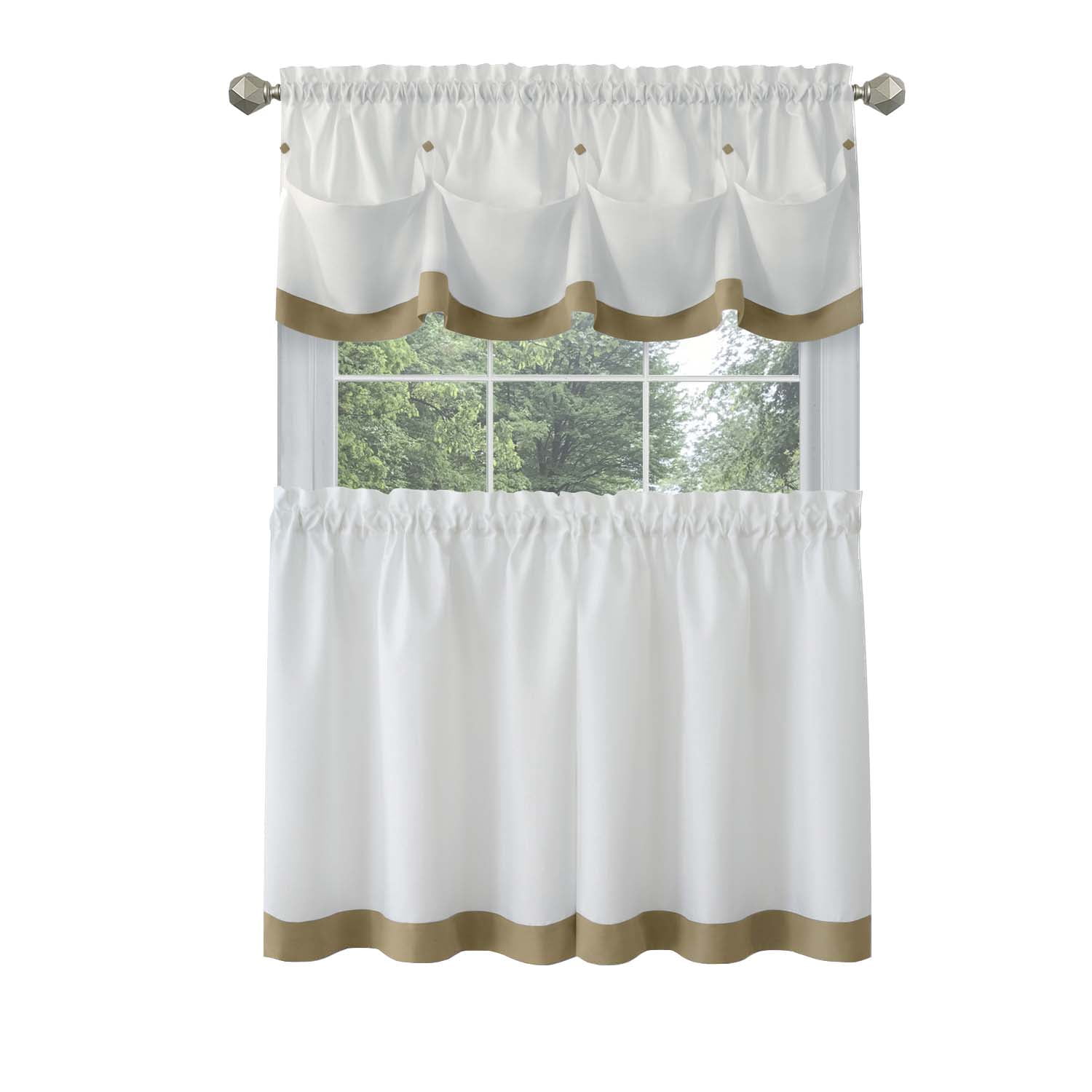 Tan Polyester Light Filtering Window Curtain Tier and Valance Set