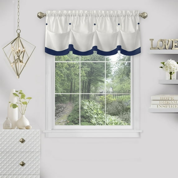 Achim Lana Indoor Polyester Light Filtering Solid Valance, Navy, 58-in W x 14-in L