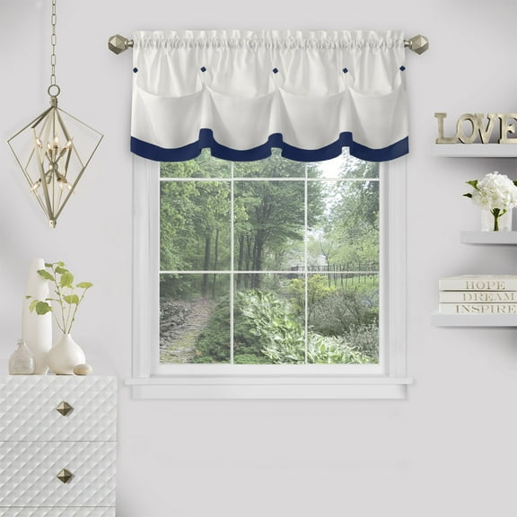 Achim Lana Indoor Polyester Light Filtering Solid Valance, Navy, 58-in W x 14-in L
