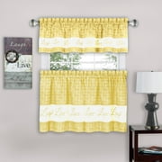 Achim Live, Love, Laugh Window Curtain Tier Pair and Valance Set - 58x24 - Yellow