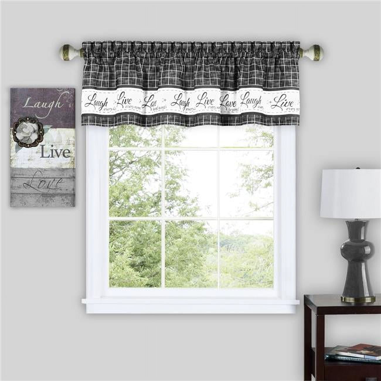 Charcoal and White Polyester Rod Pocket Valance with Inspirational Words