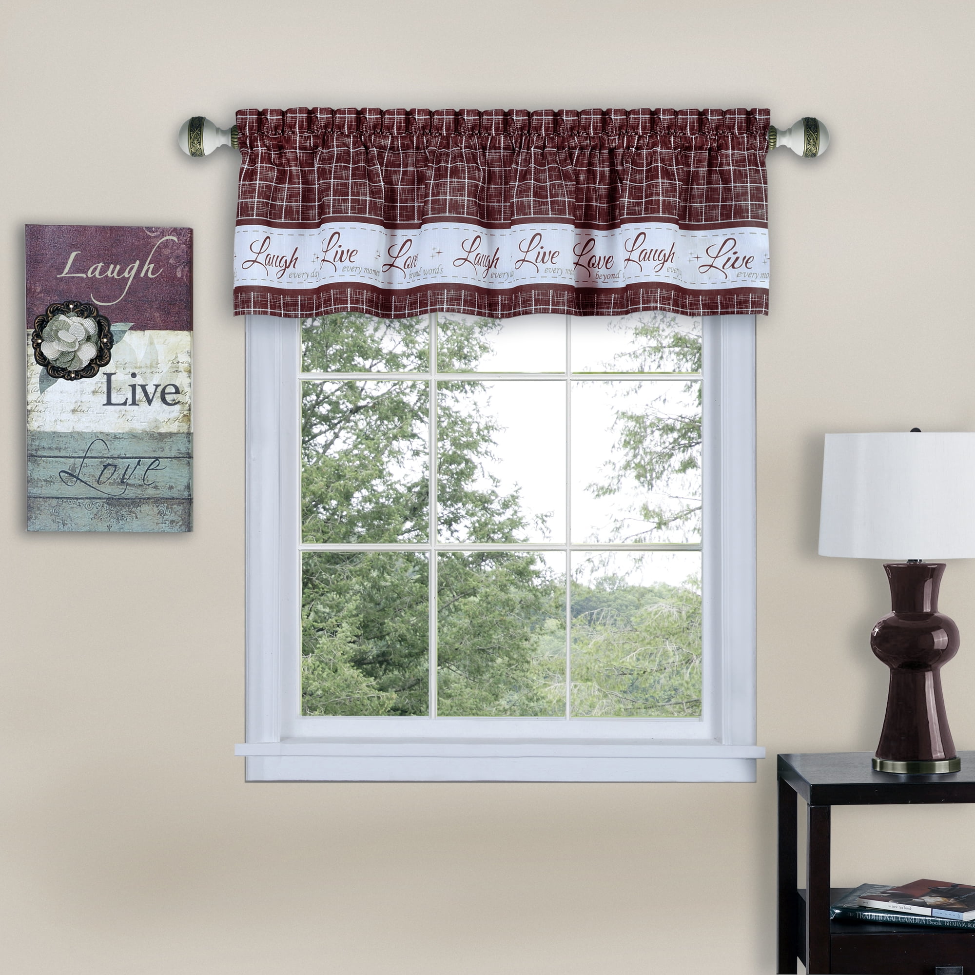 Burgundy Live Love Laugh Polyester Rod Pocket Valance