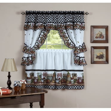 Achim Mason Jars Polyester Light Filtering Curtain Set, Black/White, 57" x 24"