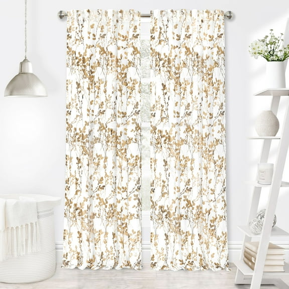 Achim Misty Indoor Polyester Light Filtering Floral Curtain Panel, Hazelnut, 52-in W x 84-in L