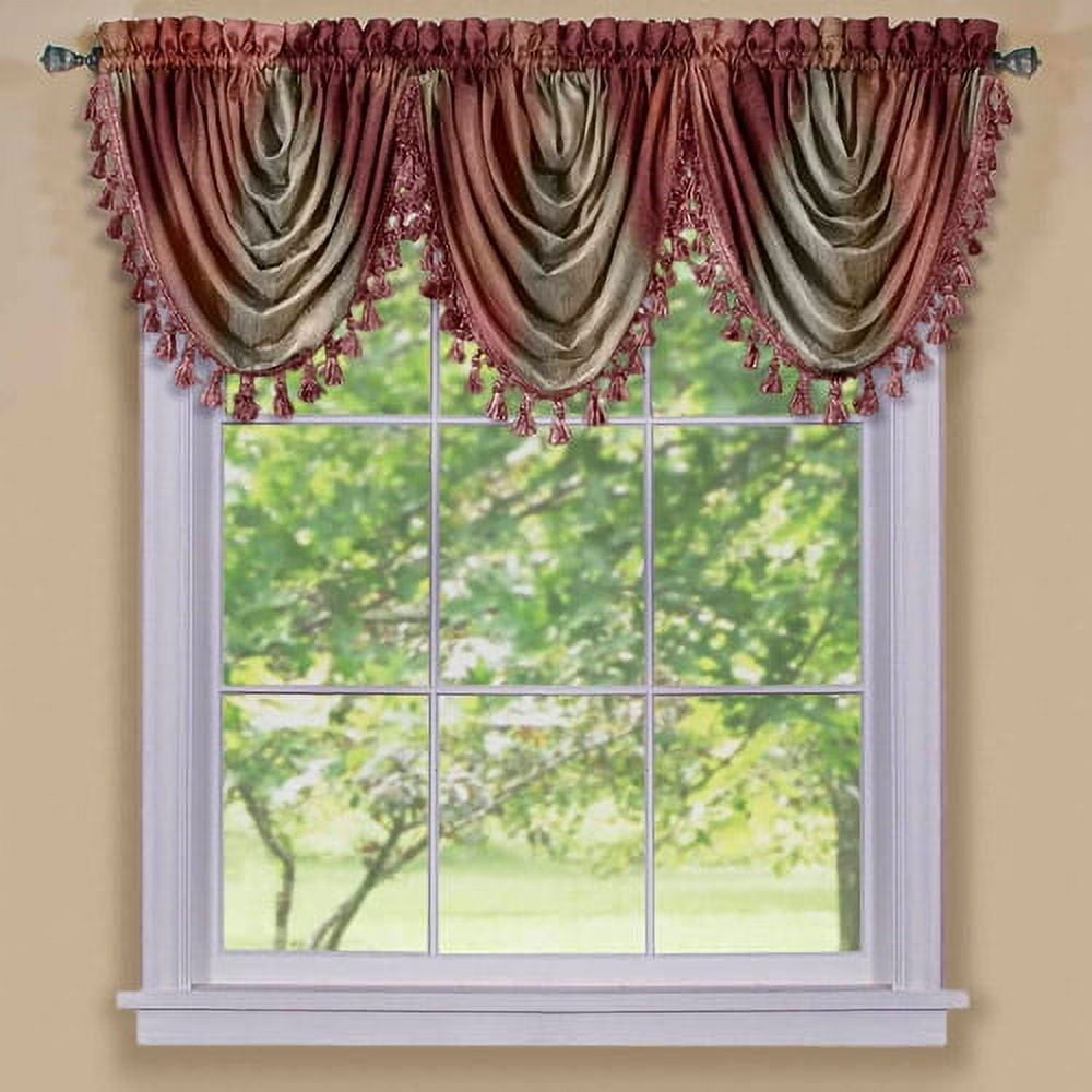 Achim Ombre Waterfall Valance, Tasseled Burgundy Design, Rod Pocket, 46 ...