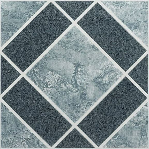 Achim Nexus Self Adhesive Vinyl Floor Tile - 20 Tiles/20 Sq. ft., 12 x 12, Light & Dark Blue Diamond Pattern