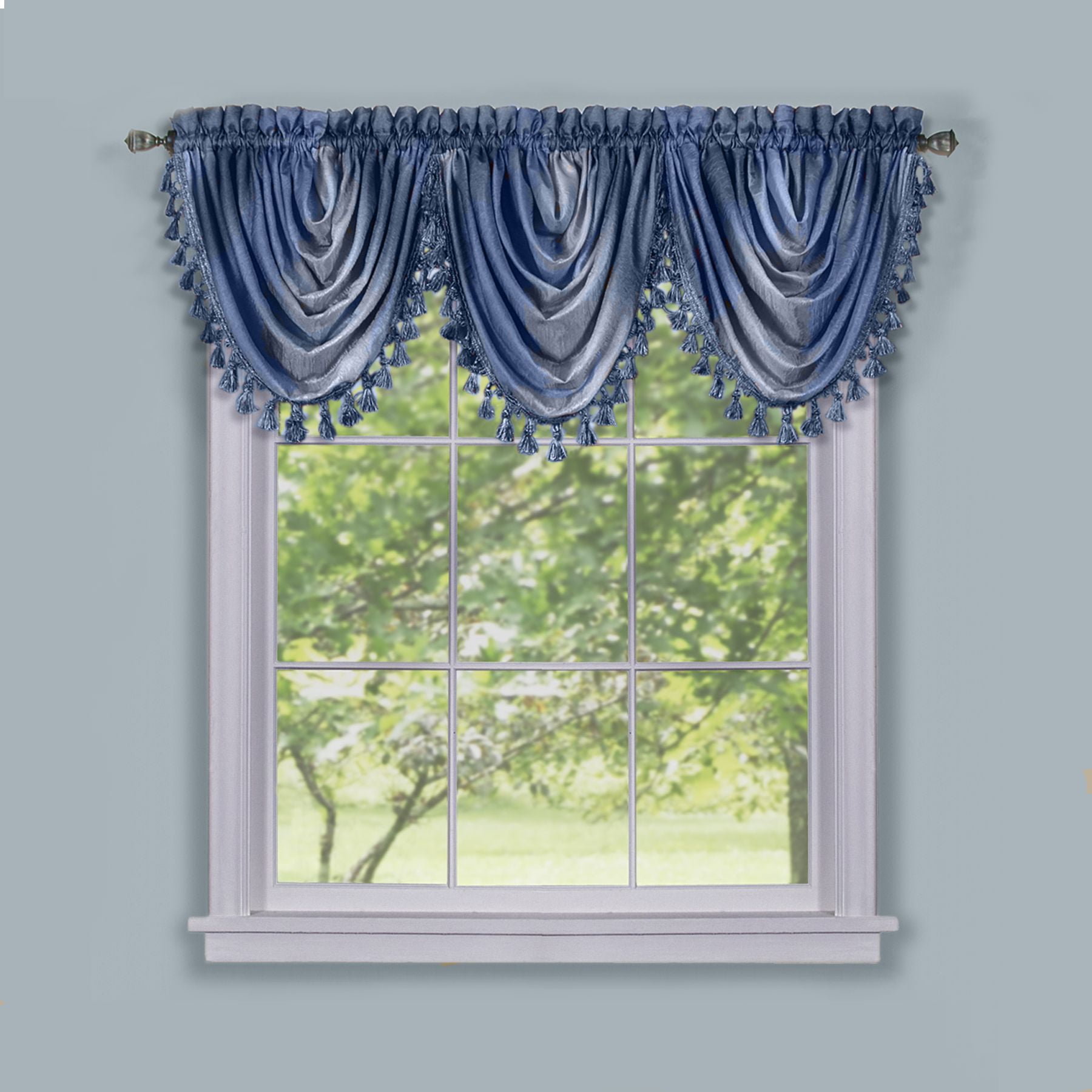 Blue Ombre Polyester Waterfall Valance with Tassels, 46" x 42"