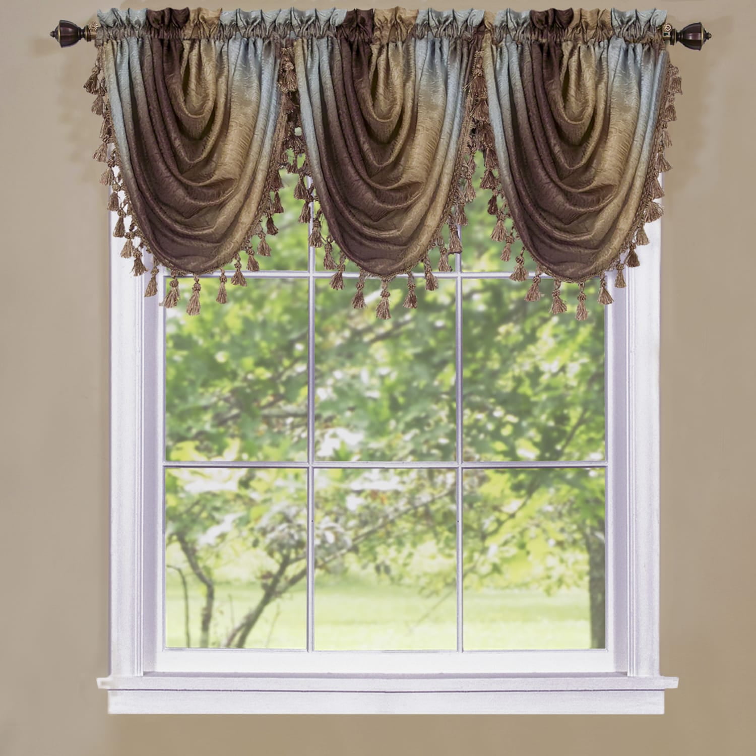 Chocolate Ombre Polyester Tassel Waterfall Valance, 46" x 42"