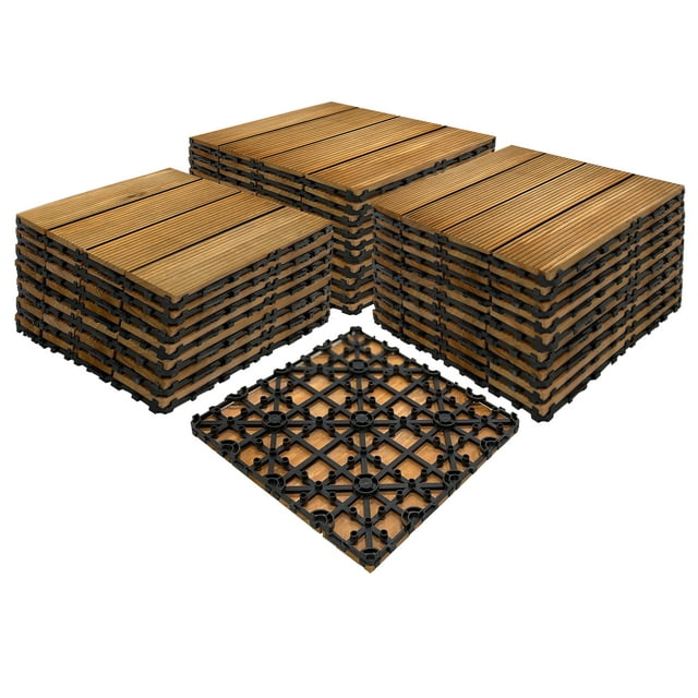Achim OutdoorZ Interlocking Wood Deck Tiles Honey Oak 27 Tiles (27