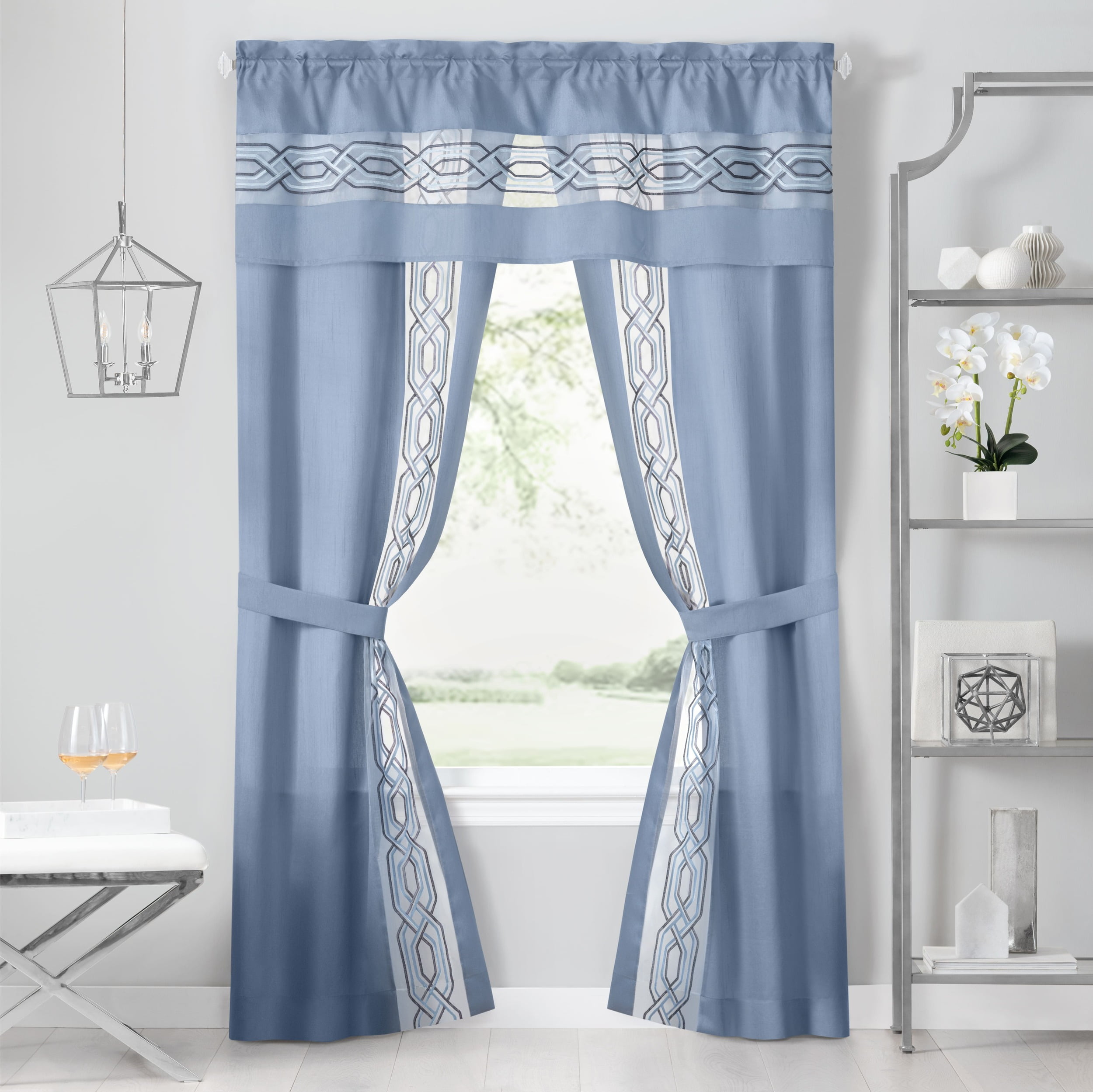 Achim Paige Rod Pocket 5 Piece Light Filtering Curtain Set, Blue, 55" x 63"