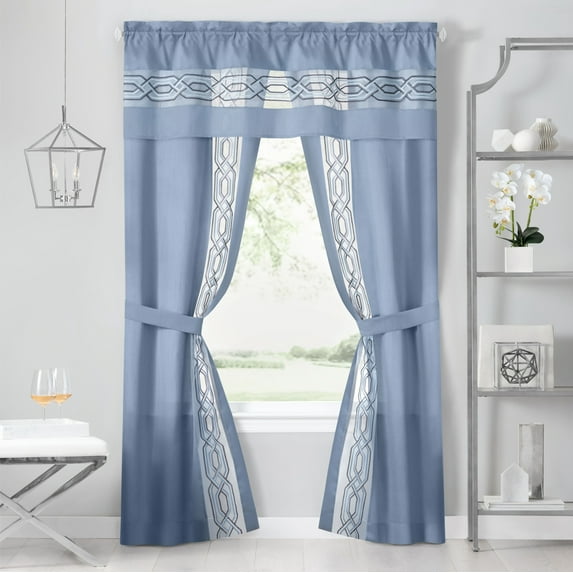 Achim Paige Rod Pocket 5 Piece Light Filtering Curtain Set, Blue, 55" x 63"