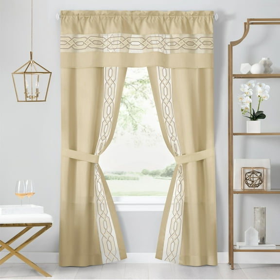 Achim Paige Rod Pocket 5 Piece Light Filtering Curtain Set, Tan, 55" x 84"
