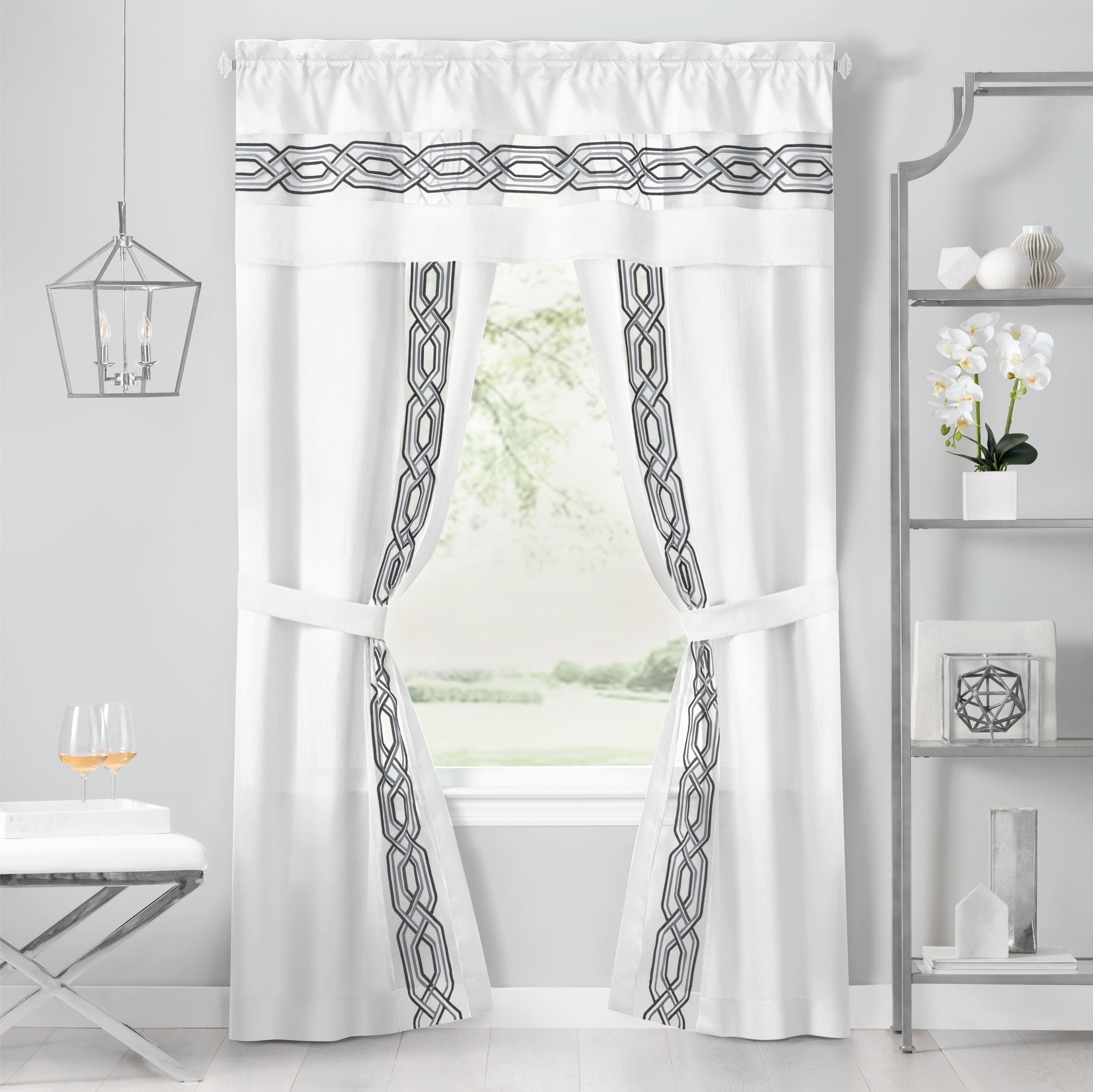 Achim Paige Rod Pocket 5 Piece Light Filtering Curtain Set, White, 55" x 84"