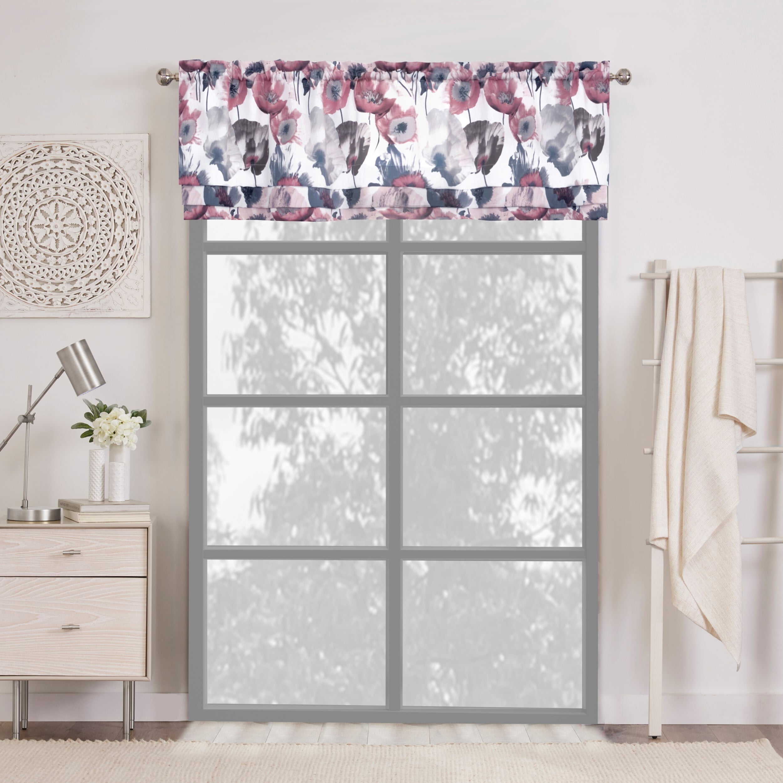 Blush Floral Poppy Field Rod Pocket Valance 50" x 17"