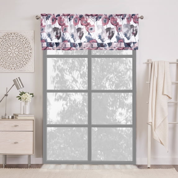 Achim Poppy Field Floral Rod Pocket Room Darkening Curtain Valance, Blush, 50" x 17"