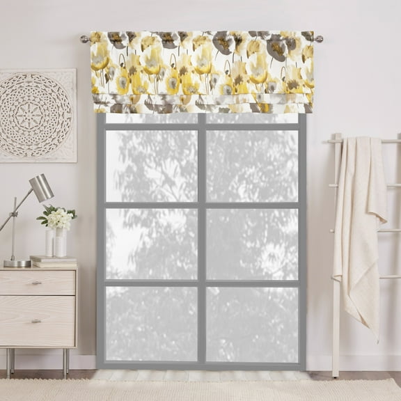 Achim Poppy Field Floral Rod Pocket Room Darkening Curtain Valance, Grey, 50" x 17"