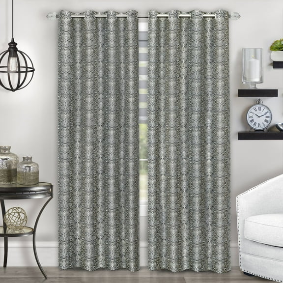 Achim Python Polyester Blackout Window Curtain Panel, Black/Silver, 52 x 63