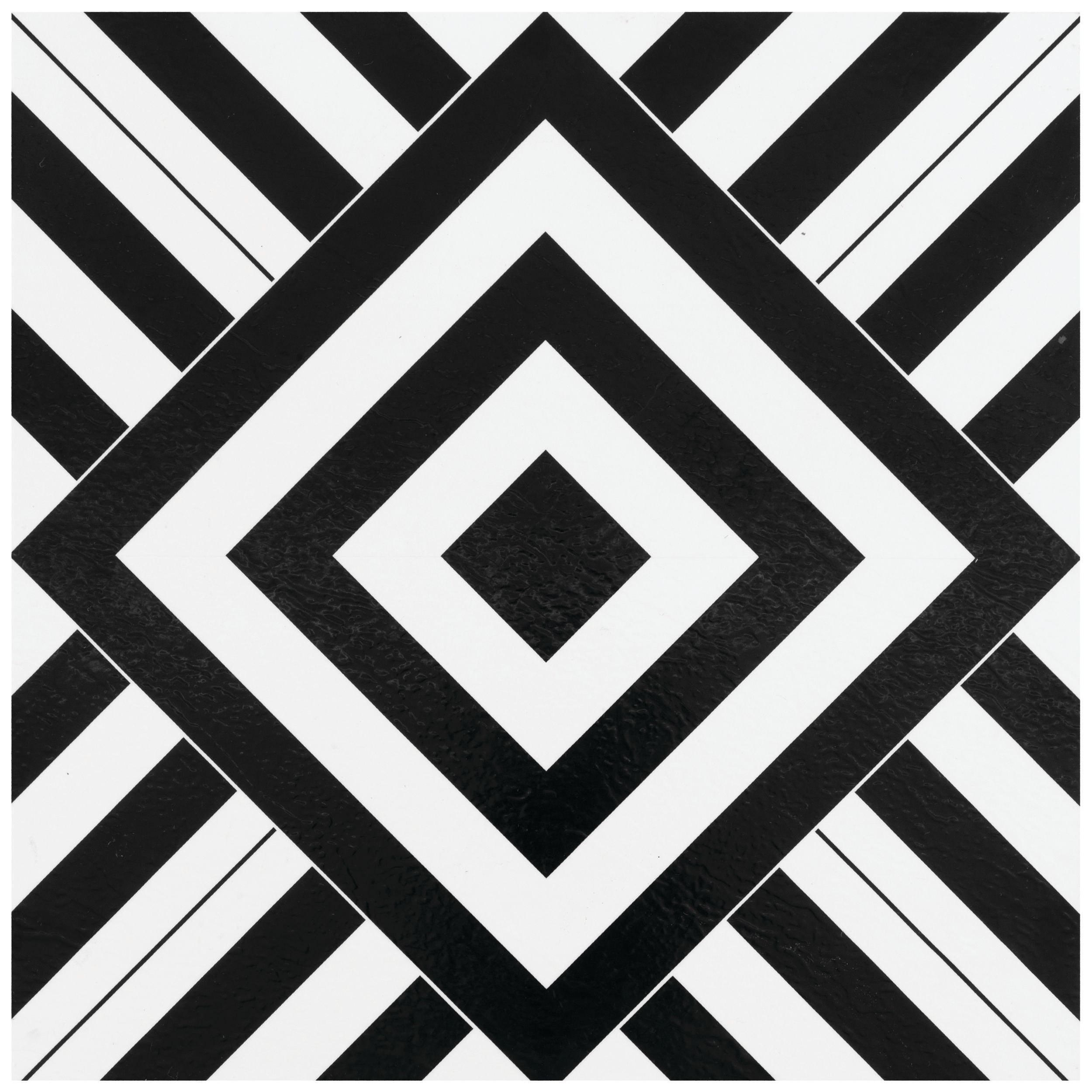 Geometric Black and White Self-Adhesive Vinyl Floor Tiles, 12" x 12", 20 Tiles