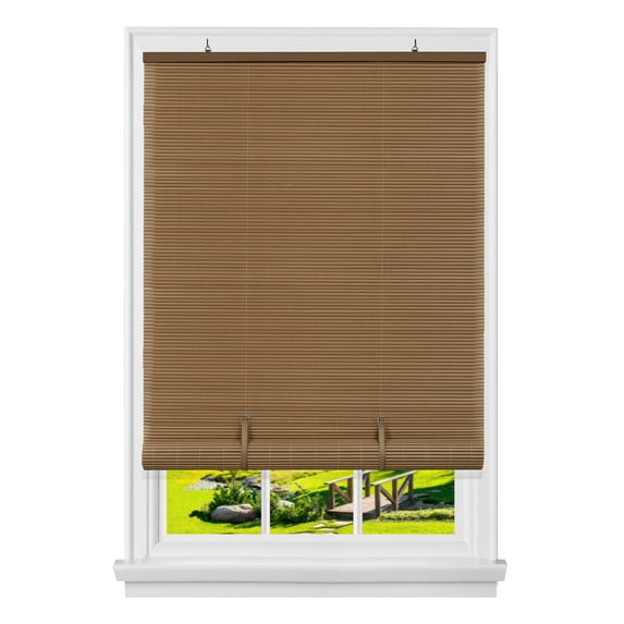 Achim Solstice Cordless Vinyl Light Filtering Window Roll-up Blind, 72" x 60", Woodtone Brown