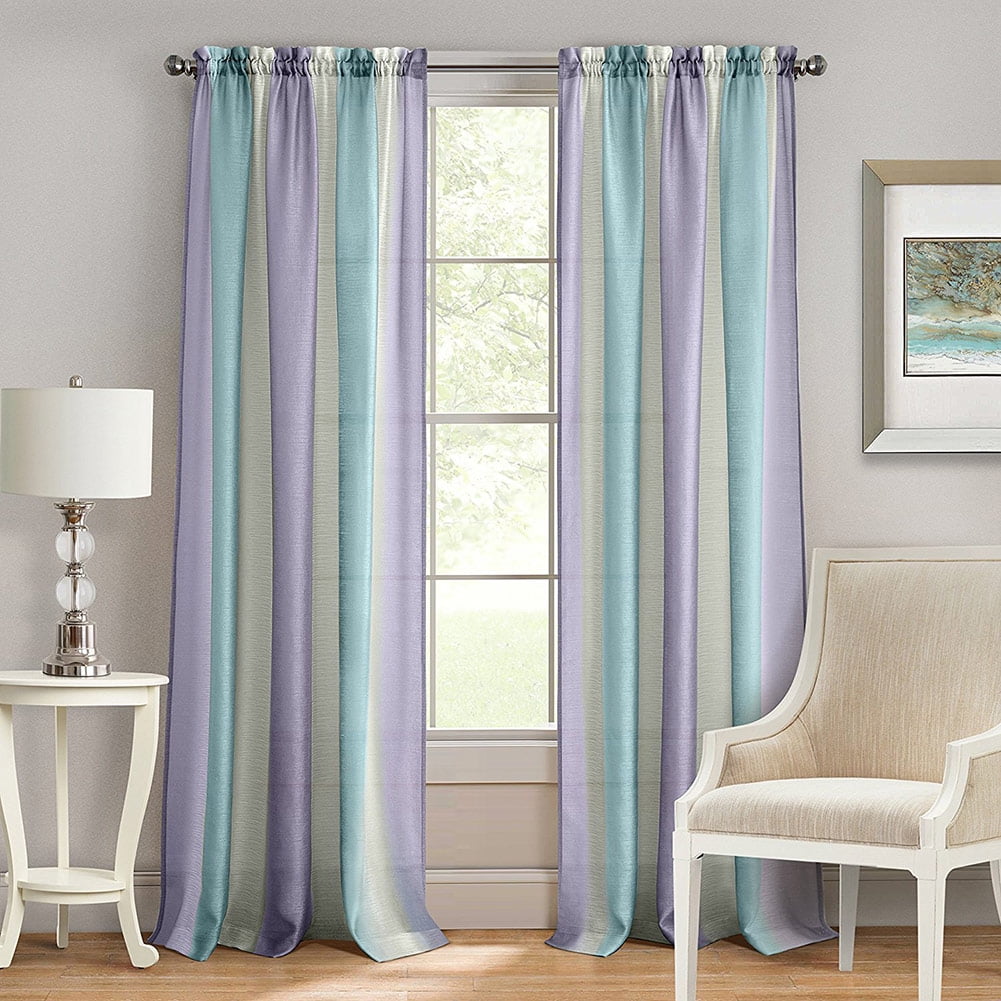 Lilac and Turquoise Semi-Sheer Polyester Curtain Panel, 84" x 50"