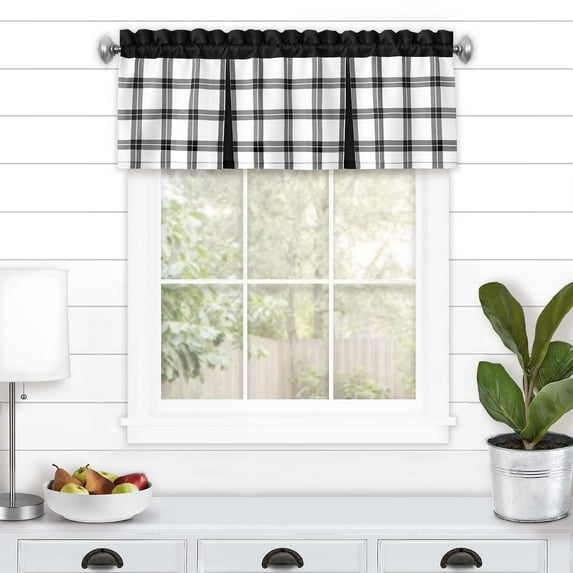 Achim Tate Plaid Light Filtering Curtain Valance, Black, 56" x 13"