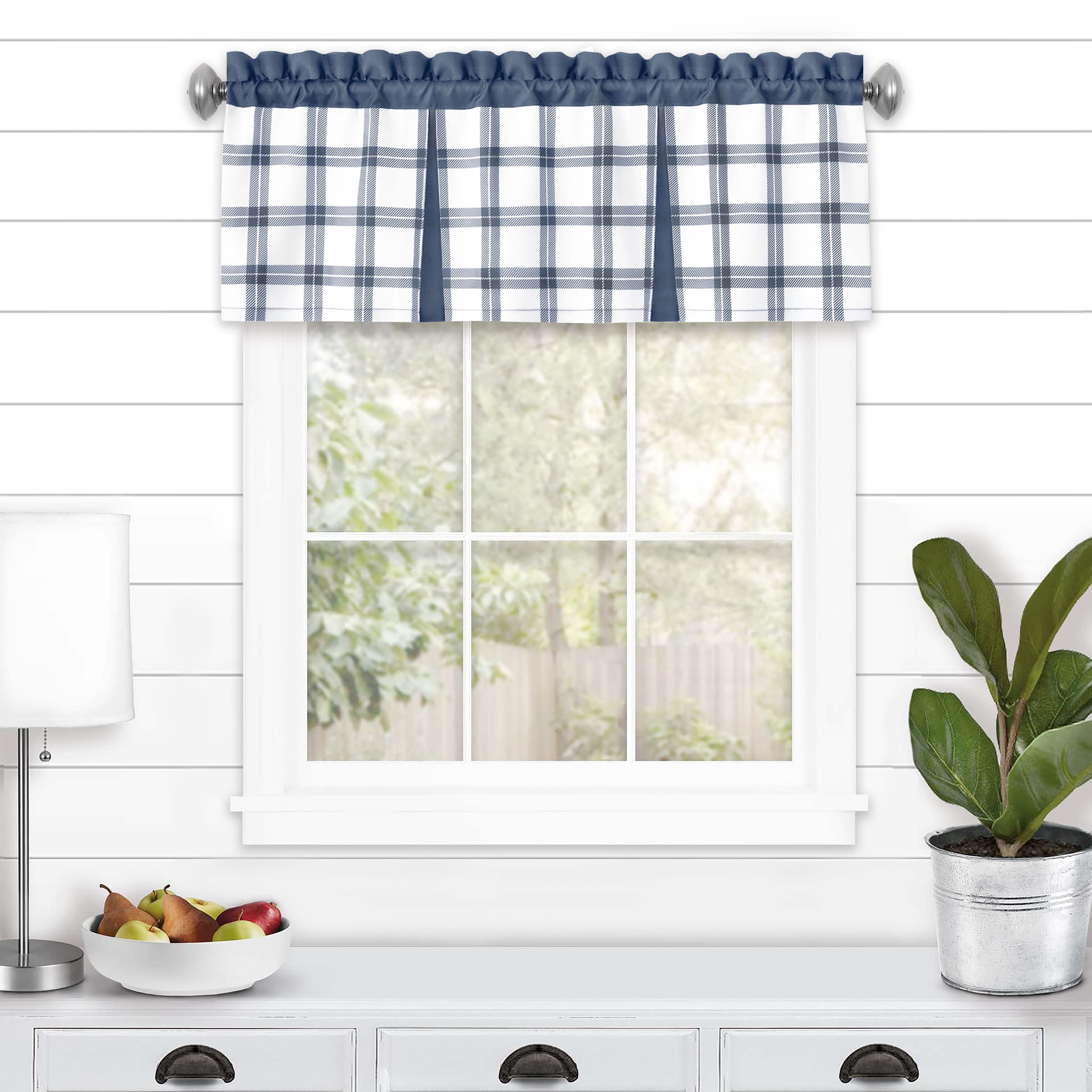 Tate Blue and White Plaid Polyester Rod Pocket Valance
