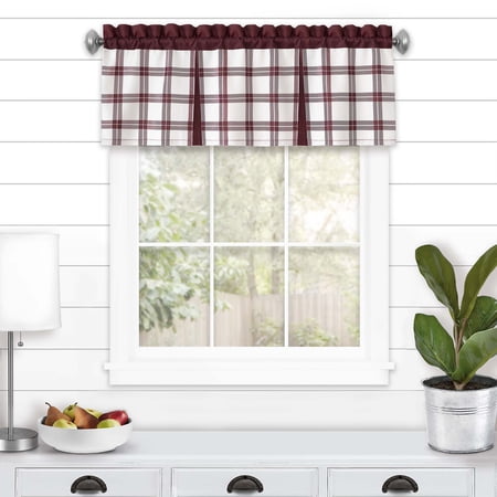 Achim Tate Plaid Light Filtering Curtain Valance, Burgundy, 56" x 13"