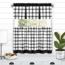 Achim Tate Plaid Light Filtering Tier and Valance Curtain Set, Black, 58" x 24"