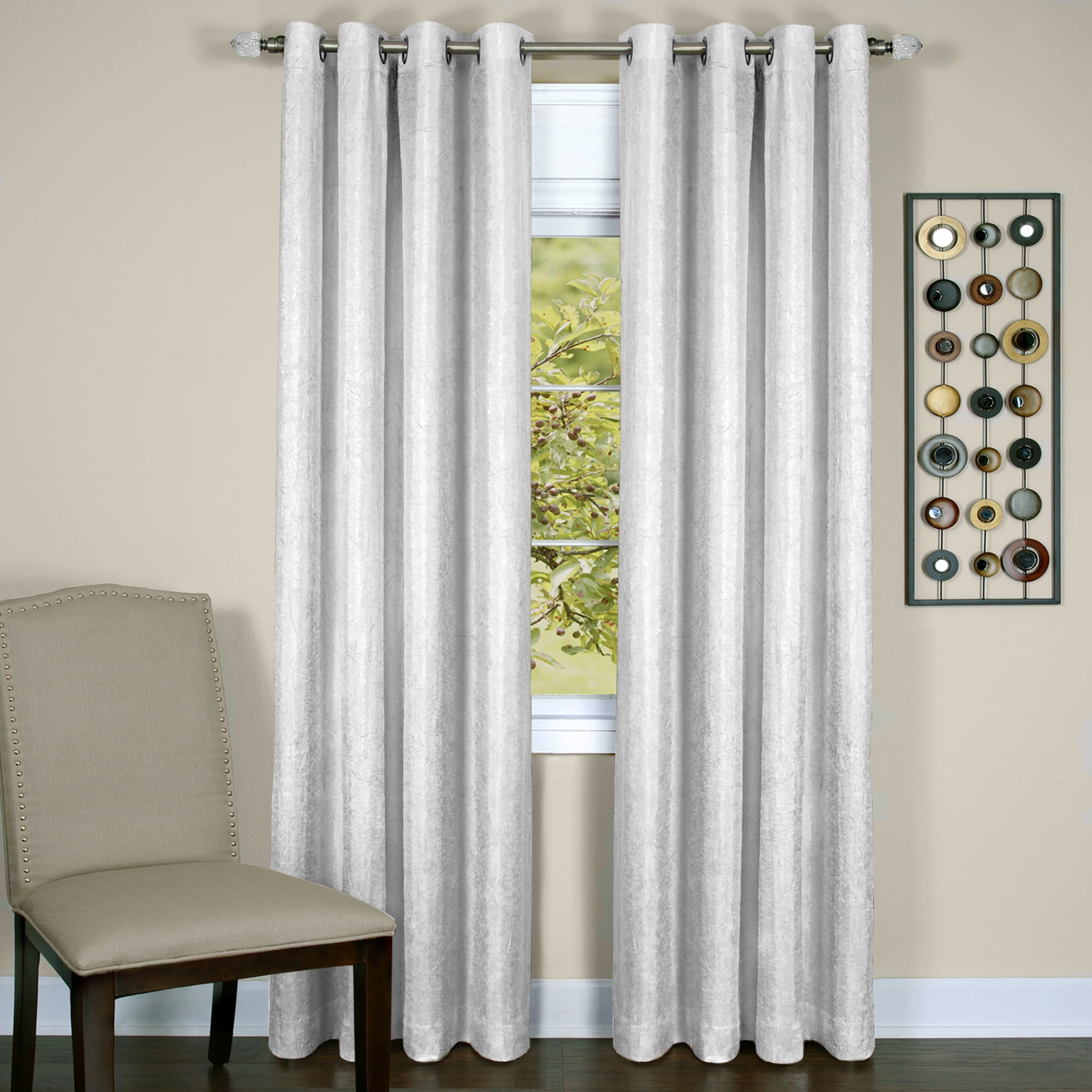 White Ground Length Polyester Blackout Grommet Drapes